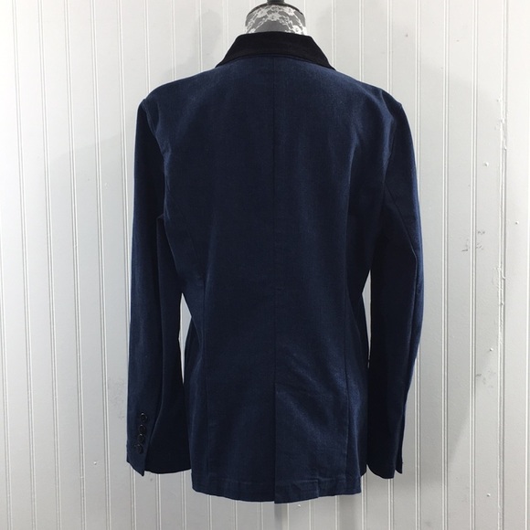 Orvis Dark Blue Denim Blazer Jacket Barn Coat Womens 12 Black Corduroy Collar - Picture 3 of 12